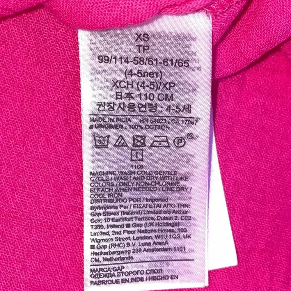 NWT GAP Kids Crinkle Supersoft Cotton Gauze Tunic Dress Phoebe Hot Pink XS 4-5